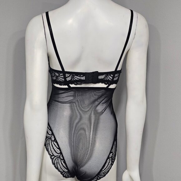 Sophie B Lightly Padded Bodysuit Lingerie Black Size Medium - Picture 3 of 13